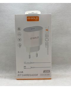 CARREGADOR A'GOLD IPHONE USB-C TURBO 30W 6.1A ORIGINAL